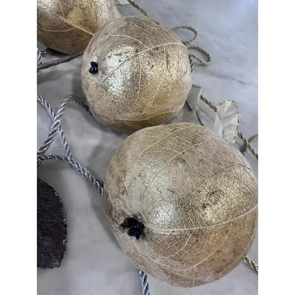 Pear Faux Fruit Garland, Silver & Gold, Christmas, 68in Long, 3 Strands